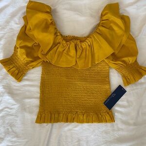 NWT Habitual Mustard Ruffle Smocked Blouse Teen / Girls